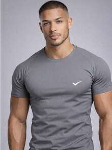 Men's Dry Fit Plain T-Shirt - Casual Workout Gym Sports Exercises Running Everyday - Xám - Xem 5