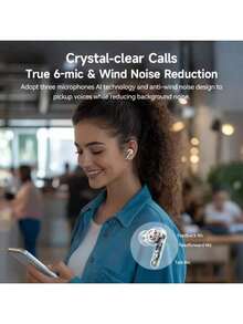 无线降噪耳机，配备立体声降噪技术，音质升级，佩戴舒适，低延迟游戏蓝牙耳机 - 白色 - 查看 5