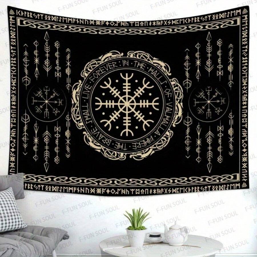 1. Tấm thảm treo tường Viking Bắc Âu với biểu tượng thực vật, vật trang trí thần thoại cho phòng ngủ và phòng khách, kèm bộ dụng cụ lắp đặt miễn phí. - 1PC - Xem 1