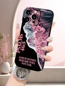 粉色海洋波浪&诗篇46:5圣经经文手机壳，兼容 17/17Pro/17Pro Max、16、15、14、13、12、11 Plus/Pro Max和Galaxy S21/23/24/25/ULTRA/PLUS/FE，复活节、圣诞节、万圣节装饰礼物/生日礼物，送给女朋友、男朋友、朋友或自己。 - 黑色 - 查看 2