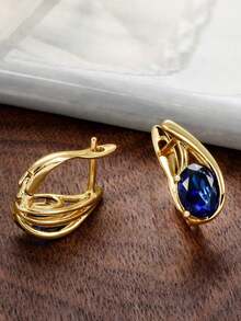 1 Đôi bông tai mặt dây chuyền đá Cubic Zirconia, món quà thời trang dành cho các cô gái tuổi teen, thích hợp đeo hàng ngày. - Vàng - Xem 3