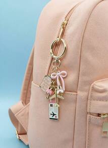Joivida 1pc Elegant Pink Bow Travel Keychain Pendant, Oil Drop Airplane, Eiffel Tower, DIY Jewelry, Handbag Charm, Luggage Decoration, Shoulder Bag Accessory, Multifunctional Bag Charm, Car Decor, Cute Gothic Y2K Style, Holiday Gift - Multicolor - View 4