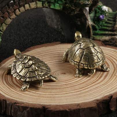 2pcs Solid Copper Turtle Figurines, Brass Feng Shui Money Tortoise Statue, Desktop Decor Crafts