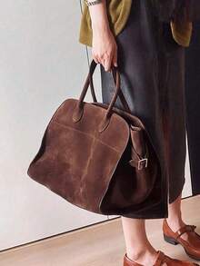 Vintage Brown Suede Tote Bag - Large Capacity Commute Shoulder Bag With Magnetic Closure, Nylon Lining, And Durable Handles, Ideal For Everyday Use, Everyday Tote Bag | Vintage Style Bag | Durable Handles, Tote Bag, New Fall Fashion 2025 For Women - 咖啡 - 查看 1