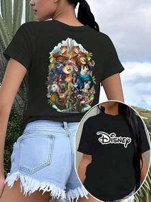 Disney Zootopia All Characters Group Graphic Women's Short Sleeve T-Shirt Unique Casual Top - Black - View 1