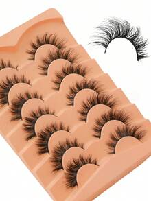 7对完美妆容仿貂毛假睫毛 - 奢华轻盈，蓬松猫眼妆效，自然条纹假睫毛，D型卷翘设计，无香型，多副装，提升眼部魅力的理想之选 - 眼尾拉長款 - 查看 3