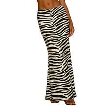 Women's Black  White Zebra Print Maxi Skirt High Waist Bodycon Floor Length Skirt For Party Club Night - 白色 - 查看 1