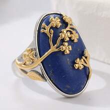 Nhẫn phong cách Bohemian sang trọng | Nhẫn vàng đính đá Lapis Lazuli nhân tạo | Nhẫn Boho thủ công | Nhẫn cỡ lớn dành cho nữ | Nhẫn quà tặng - Bạc - Xem 11