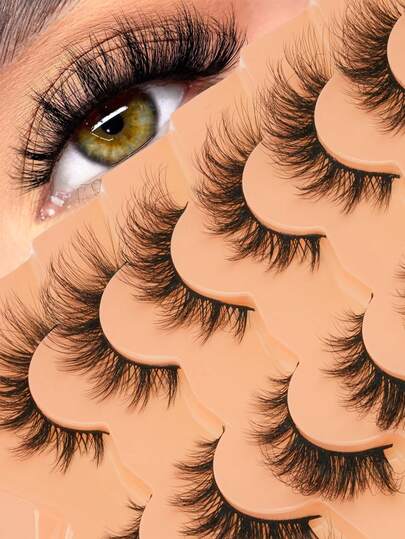 7 Pairs Perfect Makeup Faux Mink Lashes - Luxurious, Lightweight, Fluffy Cat Eye Look, Natural Striped False Eyelashes, D-Curl Design, Fragrance-Free, Multi-Pack, Ideal For Enhancing Eye Appeal