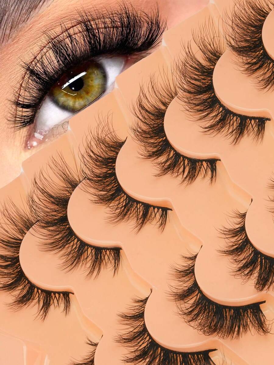7对完美妆容仿貂毛假睫毛 - 奢华轻盈，蓬松猫眼妆效，自然条纹假睫毛，D型卷翘设计，无香型，多副装，提升眼部魅力的理想之选 - 眼尾拉長款 - 查看 1