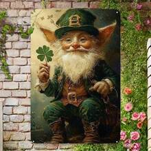 Vintage St. Patrick's Day Metal Wall Sign – Charming Green Leprechaun With Shamrock, Whimsical Retro Decor For Home, Bar, Cafe, Club, Dorm, Indoor & Outdoor Use, Tinplate Artwork With Vibrant Colors, Cafe Wall Art |   St. Patrick's Day Decor |   Durable Metal Sign, Metal Wall Art Decor - 1PC - Xem 1