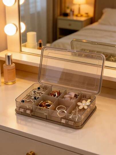 1个大容量多层首饰收纳盒，便携式旅行首饰整理盒，多隔层设计，防尘，可收纳耳环、项链、手镯、戒指、手表、化妆品等，优雅首饰盒，送给女性和女孩的礼物