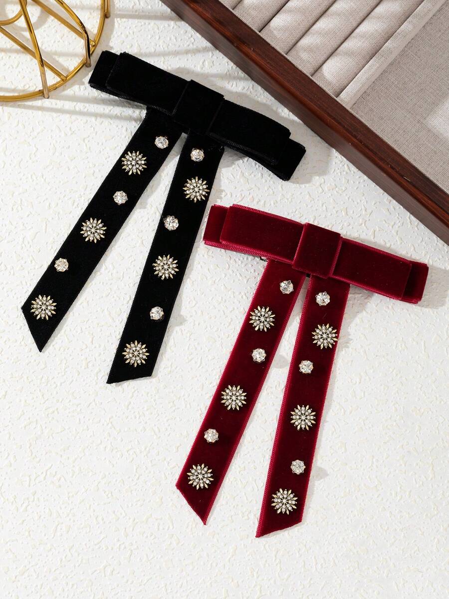 1 pieza Elegante diseño de lazo grande, adornado con brillantes diamante de imitación, cinta de tela hecha a mano, broche de mujer, accesorio de joyería, adecuado para uso diario, regalo para ocasiones - clásico - Ver 1