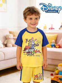Disney Zootopia Judy & Nick Kids Sports Set, Boys Summer Short Sleeve T-Shirt & Shorts 2-Piece, Cartoon Casual Activewear - Blue-yellow - View 2