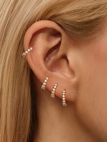 EleRunis 1 件 925 纯银低过敏性经典立方氧化锆 6/8/10 毫米耳环，18K 镀金迷你耳骨耳环，适合女性佩戴，可用于婚礼、派对、订婚、周年纪念、情人节等场合。 - 金色 - 查看 5