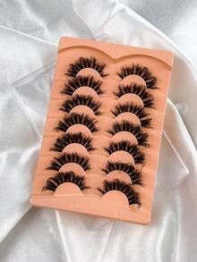 7对卷曲奢华蓬松浓密夸张凌乱仿貂毛假睫毛，可重复使用，柔软舒适，整条假睫毛，超长柔软自然仿貂毛假睫毛，条状假睫毛 - 黑色 - 查看 3