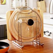 1pc Stainless Steel Thickened Pot Lid Rack, Kitchen Countertop Cutting Board Storage Rack, Multi-Function Organizer - View 12
