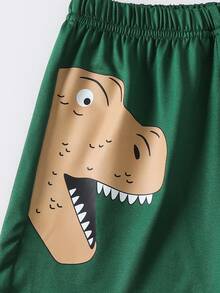 2pcs Young BoyTrendy Summer Cute Dinosaur Graphic T-Shirt And Shorts Set - Green - View 6