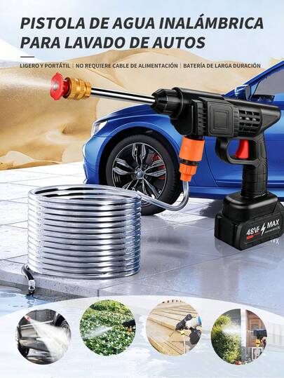 hidro lavadora recargable,hidrolimpiadora portátil, boquilla eléctrica de alta potencia, batería recargable, para limpieza de coches, suelos, jardines