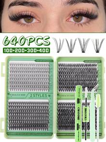 800/640/621PCS DIY Individual Eyelashes Clusters With Bond And Seal, Tweezers, Brush Set, D Curl 10D-150D High Capacity Eyelash Book, 10-16mm Mixed Length For Diy Different Makeup Beauty, Thick Fluffy Fake Lashes Extensions, Easy To Use Segmented Lashes, Suit For Daily,Wedding, Outdoor,Travel, Party, Music Festival Using, Gift For Women Lash Clusters Kit - 綠色 - 查看 18