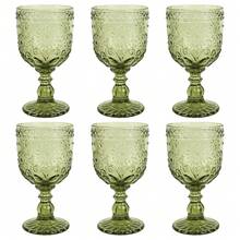 Sunflower Embossed Wine Glasses Set Of 6 – 10oz Green Vintage Goblets, Dishwasher Friendly Stemmed Drinking Cups For Wedding Toast, Cocktail, Juice & Home Entertaining - 綠色 - 查看 1