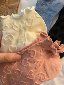 5 Pairs Heart Pattern Lace Trim Women's Ankle Socks, Non-Slip Breathable, Suitable For Spring And Summer - Multicolor - View 10