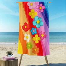 1 pieza Toalla de playa con estampado floral y de rayas, toalla de baño grande de alta calidad, toalla de microfibra gruesa, toalla de playa de verano, esterilla de hierba, esterilla de yoga, adecuada para piscina, camping, viaje, chal de toalla de playa, toalla de baño de playa, chal grande, toalla de baño grande estampada digitalmente - A - Ver 1