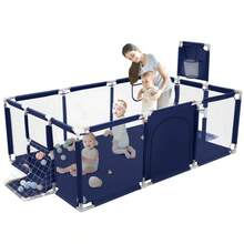 Parque infantil para bebés, parque infantil con movimiento, parque infantil para bebés, parque infantil para actividades en interiores y exteriores, parque infantil duradero, parque infantil, centro de actividades para bebés - Azul - Ver 2