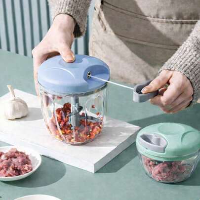多功能手动蒜蓉切碎器 – 迷你拉绳式食物处理器 – 便携式蒜蓉、辣椒和香料切碎器，适用于厨房