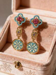 1 Pair Fashionable, Luxurious And Elegant Dangle Earrings, Suitable For Daily Wear, Festivals, Parties And Gifts For Girlfriends - Gold - View 3