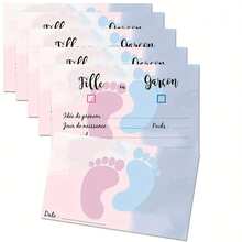 25/50张性别揭晓游戏卡 - 粉色和蓝色墨水脚印设计，男孩或女孩揭晓游戏卡，男孩或女孩投票卡 - 婴儿派对性别投票卡 - 彩色 - 查看 4