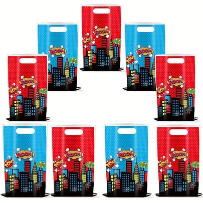 10pcs/Set Super Theme Hero Party Small Gift Bag Hero Happy Birthday Gift Bag Hero Action Logo Candy Snack Bag Birthday Gift Bag Party Decoration Supplies New Year's Gift, Valentine's Day Gift, Easter Gift