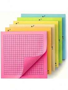 6pcs/Set 25 Sheets/Book Bright Color Graph Paper Memo Pads, Math Grid Notepaper, Memo Notes, Mini Fluorescent Gridded Sticky Notes, Tear-Off - Multicolor - View 4