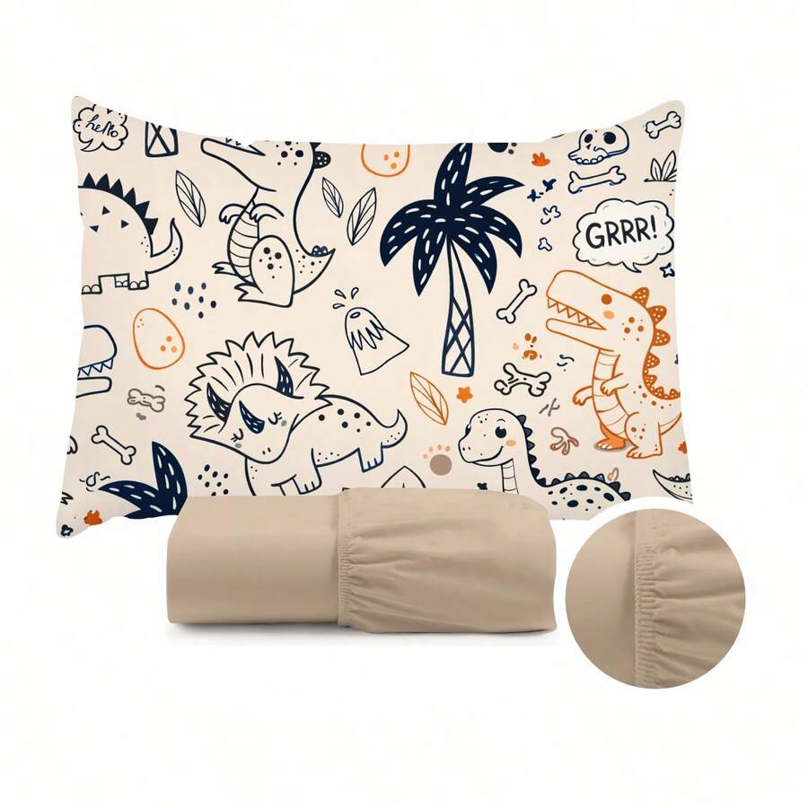 Children's Single Bed Sheet Set, Micropercal, 2 Pieces, Children's Bedding Set With Exclusive Printed Pillowcase - 迪諾 - 查看 1