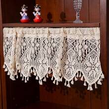 1pc Bohemian Style Beige Hollow Out Kitchen Short Curtain, Small Curtain, Cabinet Divider Curtain, Door Curtain - Beige - View 9