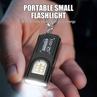 1 قطعة مصباح يدوي صغير للمفاتيح EDC مع أضواء جانبية حمراء وزرقاء، مقاوم للماء ومقاوم للسقوط، إكسسوار للاستخدام اليومي والطوارئ الخارجية