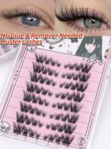 64 piezas de grupos de pestañas postizas autoadhesivas, de longitud mixta de 7-12 mm, pestañas falsas de aspecto natural, pestañas segmentadas, pestañas individuales esponjosas con rizo C, diseño grueso, adecuado para principiantes, grupos de pestañas e pestañas individuales - C - Ver 1