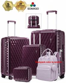 Somago Spinner Travel Luggage Sets With Baby Diaper Backpack Hardside PC+ABS Lightweight Suitcases With TSA Lock YKK Zippers Corner Protection For Business Travel - Jun Ware Purple - View 7