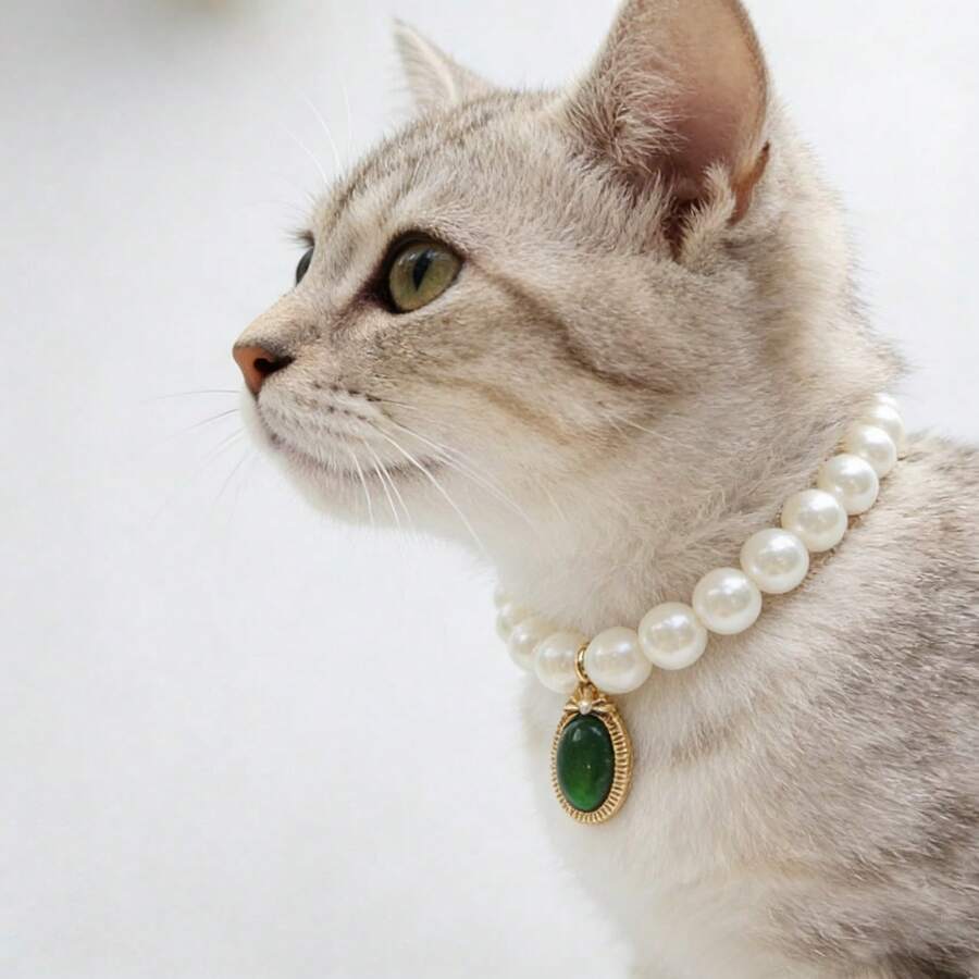 Elegant Faux Pearl Cat/Dog Necklace, Adjustable Design With Rhinestones, Fashionable & Durable Pet Collar, Versatile For Small/Medium/Large Cats & Dogs - Multicolor - View 1