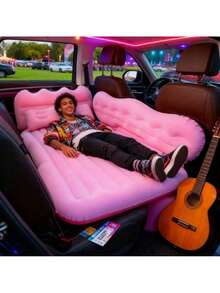 High-Value Comfortable Inflatable Car Bed, Car Accessory With Soft And Skin-Friendly Flocking And Foldable Design, Suitable For Camping, Beach Trips, Outdoor Picnics, Road Trips, As A Pool Inflatable Bed And Party Inflatable Bed - 粉色 - 查看 3