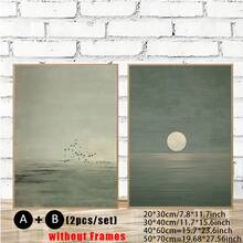 1/2 pieza/set Pinturas de lienzo minimalistas, pósteres de paisaje abstracto japonés, diseño de atardecer verde salvia, decoración de pared estilo escandinavo zen, arte de estilo bohemio de color tierra, adecuado para habitación, dormitorio, sala de estar, decoración del hogar, arte de pared del dormitorio, piezas de arte de tono neutral moderno, creando una atmósfera de hogar pacífica, sin marcos incluidos - verde menta - Ver 22
