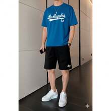 Los Angeles Casual Streetwear Set, 100% Cotton - 寶藍色 - 查看 2