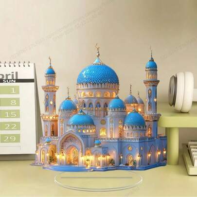 نموذج مسجد أكريليك عتيق مع حامل - مثالي لديكور وهدايا رمضان، عرض ديني على المنضدة، لا يحتاج إلى طاقة