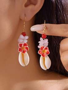 1 Pair Bohemian Fashion Versatile Vacation Style Natural Stone Plumeria Dangle Earrings - Multicolor - View 1