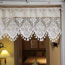 1pc Bohemian Style Beige Hollow Out Kitchen Short Curtain, Small Curtain, Cabinet Divider Curtain, Door Curtain - Beige - View 4