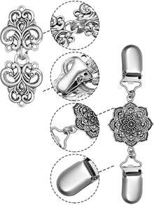 Prendedor de cinto vintage feminino para suéter/cardigã - Estampa de folha prateada. Ideal para usar com suéteres, xales, cardigãs, cachecóis e golas. Perfeito para presentear no dia a dia. - Prata - Ver 5