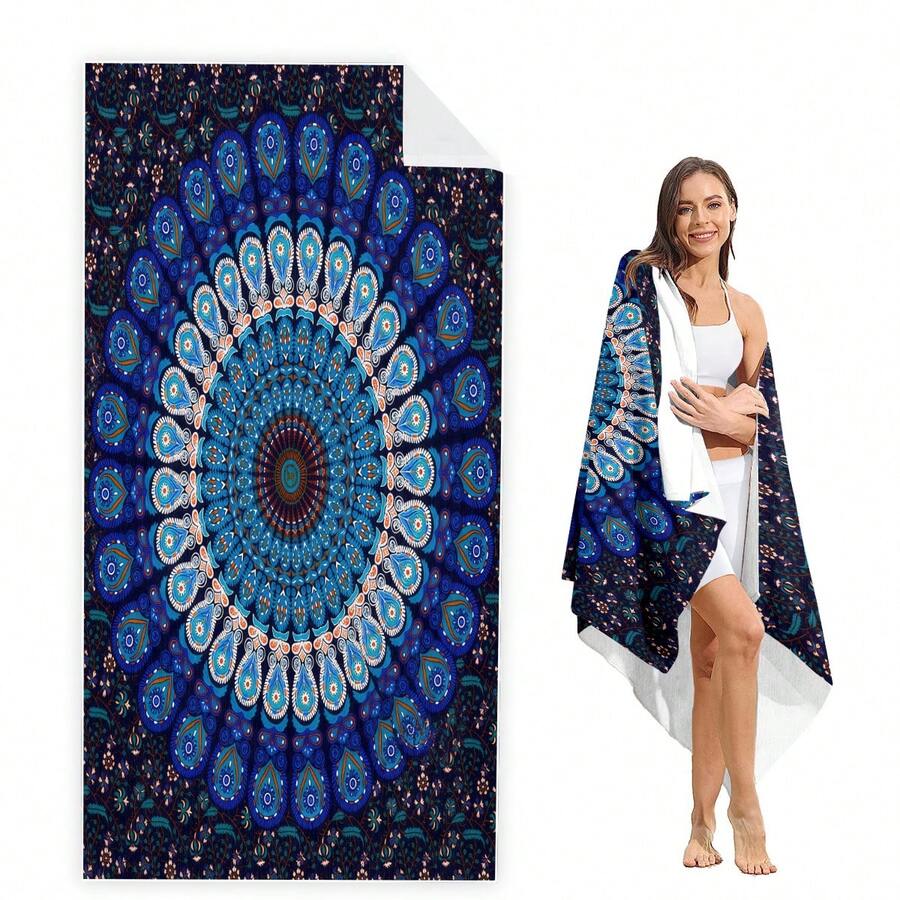 1 件波西米亚风图案沙滩巾，高品质大浴巾，加厚超细纤维毛巾，夏季沙滩巾，草地垫，瑜伽垫，适用于游泳池、露营、旅行，沙滩巾披肩，海边浴巾，大披肩，数码印花方形大浴巾 - A - 查看 1