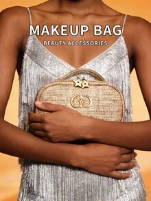 女士手拿化妆包手提包节日礼物圣诞金色化妆包高级便携化妆包带手柄礼品 DIOR-GIFT-7 - 金色 - 查看 6