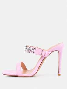 Bandy Stieletto Heel Metal Stud Sandals - Baby Pink - View 3