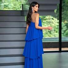 Sophisticated Long Party Dress Without Glitter, Suitable For Bridesmaids And Wedding Guests. - 寶藍色 - 查看 3